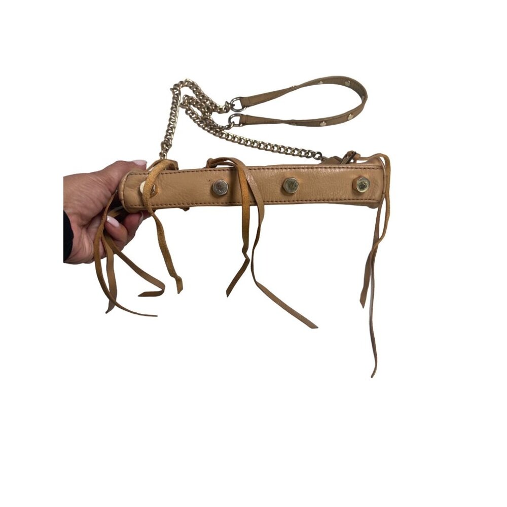 Rebecca Minkoff Zipper Tan Leather Crossbody Shoulder Bag Purse Chain Strap  - Picture 5 of 10